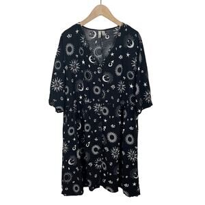 ASOS Design V-Neck Button Front Mini Smock Dress in Black Zodiac Print Size 6